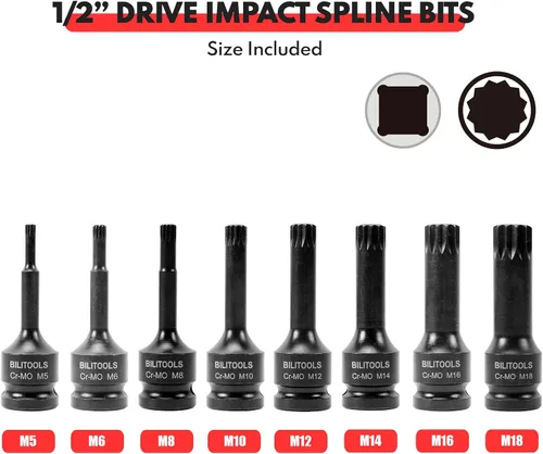 Vista 4 de BILITOOLS Juego de 8 piezas Impact XZN Triple Square Spline Bit Socket Set 1/2 inch Drive, M5-M18, Cr-Mo Steel