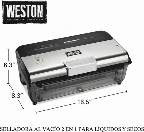 Vista 8 de WESTON BRANDS Máquina selladora al vacío líquida y seca con sello de código de fecha, cortador integrado, botón de pulso, incluye 2 rollos + 6