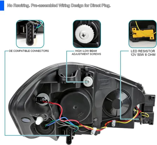 Vista 4 de SPEC-D TUNING Faros delanteros negros con señales LED Switchback compatibles con Chevy Impala 2006-2013, conjunto de faros delanteros izquierdo