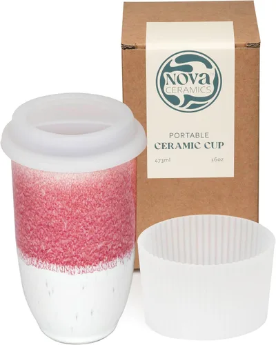 Vista 38 de NOVA CERAMICS Taza de viaje – Taza de viaje de cerámica con tapa – Taza de café de viaje única para llevar – Vaso de café apto para microondas