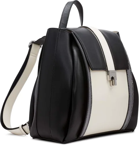 Vista 2 de Calvin Klein Mochila Sahara Flap Turnlock para mujer, Querubín BlancoNegroNegro