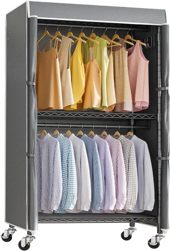 Vista 10 de VIPEK R2C Perchero de Ropa Mediano de Servicio Pesado con Ruedas, Perchero Rodante con Cubierta, Perchero de Ropa Ajustable para Colgar Ropa
