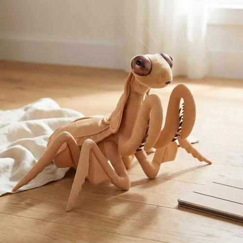Vista 9 de Peluche grande de Mantis marrón – Animales de peluche realistas de mantis religiosa marrón de 15 pulgadas, juguetes de insectos de alas grandes