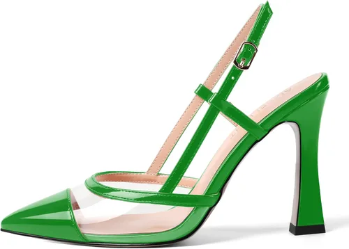 Vista 2 de Zapatos de vestir con puntera puntiaguda transparente para mujer, sandalias de charol grueso para citas, zapatos de tacón alto de aguja de 4 pulgadas
