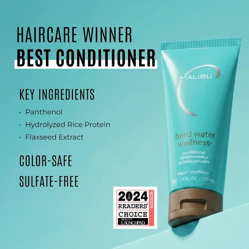 Vista 2 de Malibu C Acondicionador para el cabello de agua dura para acumulación, tamaño de viaje, fórmula hidratante sin sulfato para cabello seco dañado