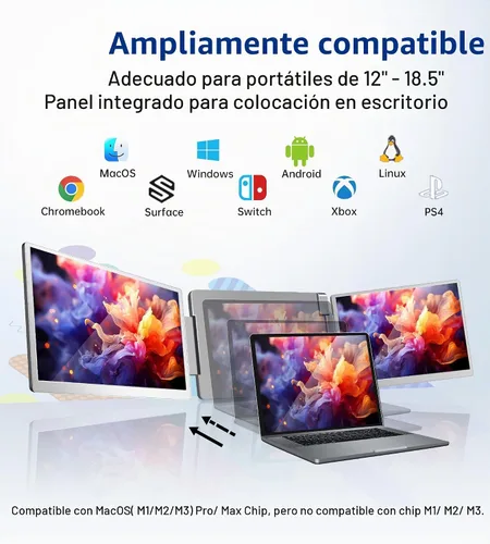 Vista 3 de Extensor de pantalla para portátil de 15,6", monitor triple, IPS 1080P