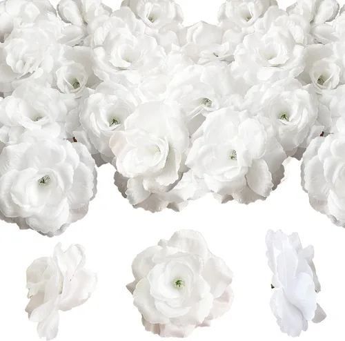 Vista 14 de 120 rosas artificiales de seda, cabeza de rosa falsa, cabezas de rosas para el día de San Valentín, bodas, centros de mesa, día de la madre, pared