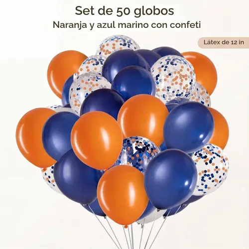 Vista 7 de Orange Navy Blue Balloons 12 Inch 50 Pack Latex Confetti Party Decorations Azul marino y naranja
