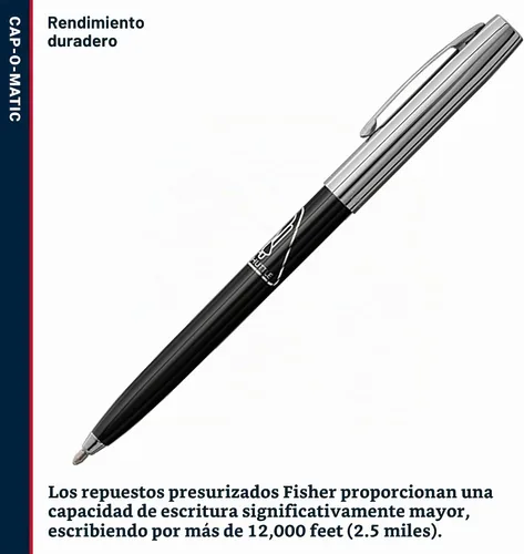 Vista 5 de Fisher Pluma espacial Chrome Space Shuttle Imprint Cap-O-Matic Pen Negro chrome