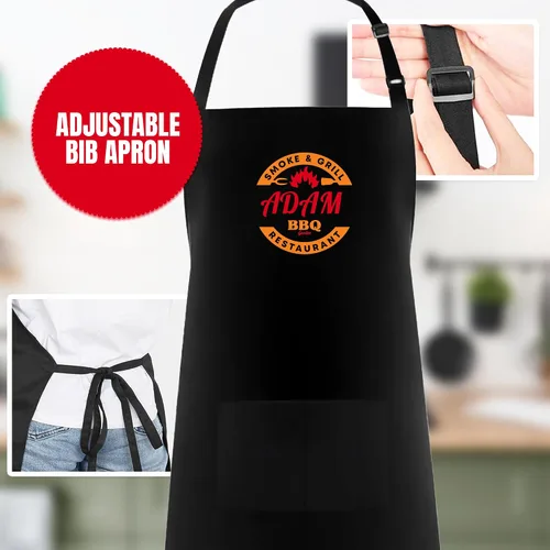 Vista 9 de Delantal con babero ajustable personalizado – Delantales de cocina personalizados con 2 bolsillos para mujeres y hombres – Añade tu nombre