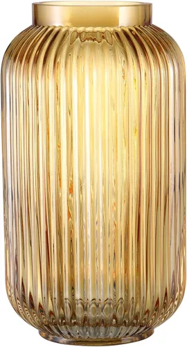 Vista 35 de Jarrón de vidrio ámbar para flores, florero para ramo, jarrones de vidrio modernos, jarrones acanalados para sala de estar, dormitorio, mesa