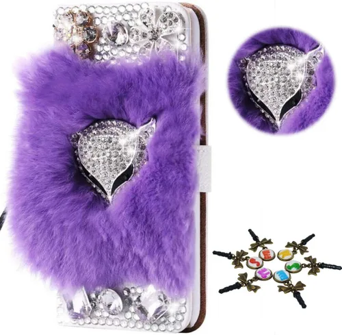 Vista 2 de Bling - Funda compatible con iPod Touch 6, elegante, hecha a mano, 3D, de lujo, cartera magnética de zorro con ranuras para tarjetas de crédito