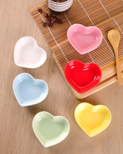 Vista 7 de WHJY Blue Love - Cuenco lateral de cerámica azul en forma de corazón, cuenco lateral de porcelana contemporánea, platos para condimentos, platos
