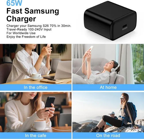 Vista 5 de 65W Super Samsung S26 Fast Charger Android Phone Block & 6ft Type C Cable USB C Charger Fast Charging for Samsung Galaxy S26 Ultra S26 Plus S25