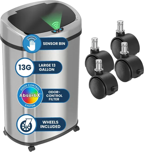 Vista 10 de iTouchless - Cubo de basura con sensor sin contacto y sistema de control de olores, forma ovalada, cubo de 13 galones y acero inoxidable para cocina