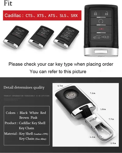 Vista 3 de Ontto Funda de llavero de cuero plástico ABS Cadillac con llavero de aleación de zinc para Cadillac CTS XTS ATS SLS SRX (rojo)