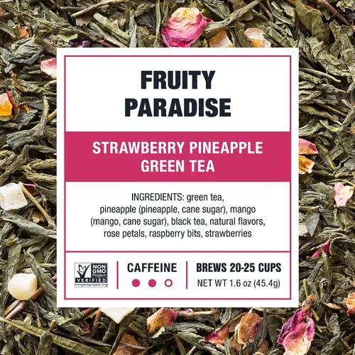 Vista 2 de Tiesta Tea - Fruity Paradise - Té verde de fresa y piña, mezcla de hojas sueltas de primera calidad, sabor a fruta tropical, cafeína media, caliente