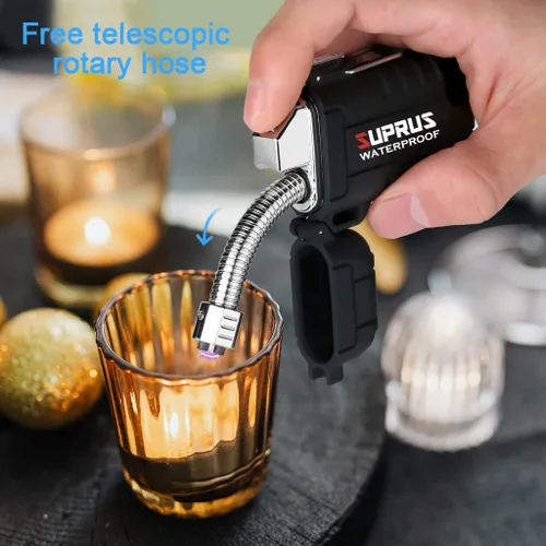 Vista 6 de SUPRUS Encendedor impermeable a prueba de viento Encendedor de arco Encendedor de plasma Encendedores recargables USB-C con cuello expandible y Negro