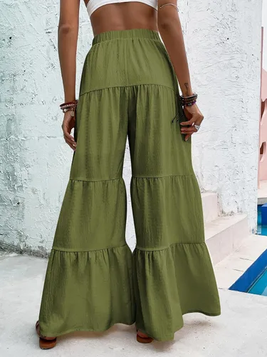 Vista 2 de WDIRARA Pantalones palazzo holgados y holgados de cintura alta con volantes y dobladillo de pierna ancha para mujer