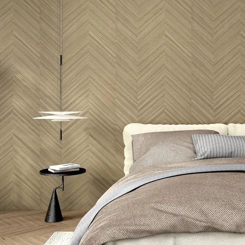 Vista 7 de Wallercity Papel tapiz de espiga marrón claro para despegar y pegar, diseño de rayas modernas, papel tapiz autoadhesivo con aspecto de madera, papel