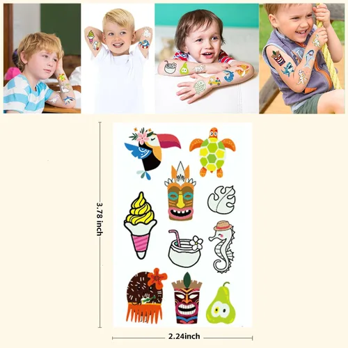 Vista 6 de 300 tatuajes temporales luminosos para niños, tatuajes falsos para niños, juego de 30 hojas a granel con tatuajes falsos impermeables y de larga