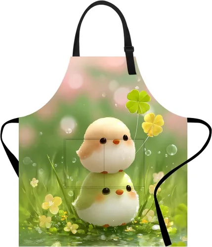 Vista 29 de Delantal divertido con bolsillo para mujeres y hombres, delantal de cocina ajustable para barbacoa y horneado con lindos animales y flores