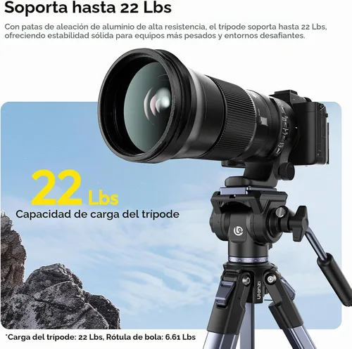 Vista 3 de ULANZI Ombra Xiang Ⅱ - Trípode de video para cámara con cabezal fluido, trípode de viaje de 61.5 pulgadas con placa de liberación rápida de Arca