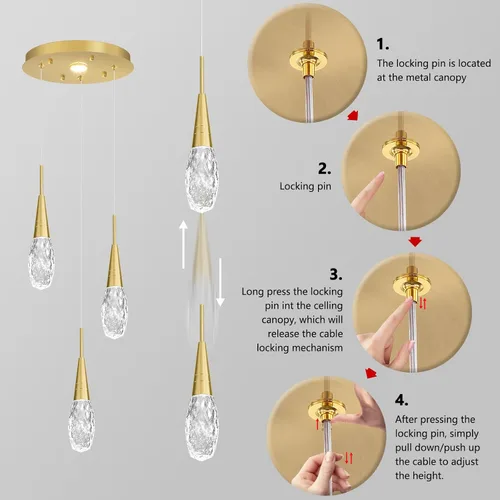 Vista 3 de 3 luces LED colgantes para isla de cocina, lámpara regulable dorada, moderna iluminación colgante de cristal para comedor, dormitorio, sala