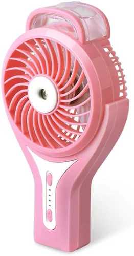 Vista 5 de Ventilador de nebulización de agua portátil de mano para viajes, funciona con batería recargable o alimentado por USB, humidificador y ventilador