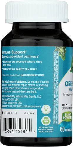 Vista 4 de Nature's Way Aceite de orégano – Suplemento de apoyo inmunológico* – 75-85% Carvacrol – Sin gluten – 60 cápsulas veganas