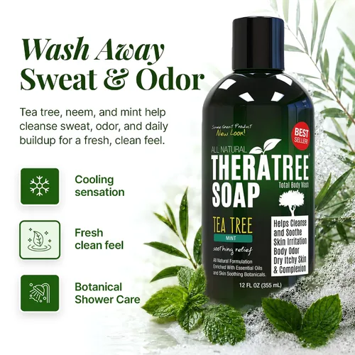 Vista 3 de Jabón oleavine Antifúngico con árbol de té y Neem para el cuerpo, 12 oz Oleavine Botanical blend of tea tree, neem and peppermint oil for daily