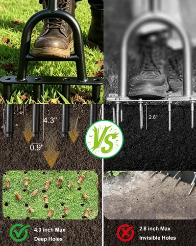 Vista 5 de Manual Core Aerator Lawn Tool, Lawn Aerator Tool with 4 Hollow Tines, Plug Aerator 3-Piece Easy Assembly, 45" Ergonomic Yard Grass Aerator for Lawn