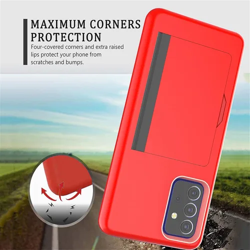 Vista 4 de Asuwish Funda compatible con Samsung Galaxy A52 5G/4G y protector de pantalla de vidrio templado, accesorios de celda, soporte para tarjetas de Rojo