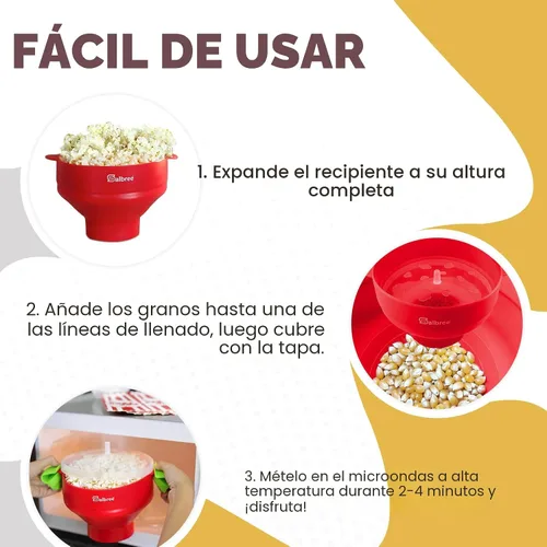 Vista 3 de El original Salbree palomitas de maíz para microondas, máquina de palomitas de maíz de silicona, cuenco plegable apto para microondas - palomitas