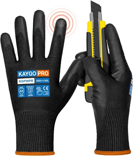 Vista 9 de KAYGO KG11PB - Guantes de trabajo de seguridad con revestimiento de poliuretano, 12 pares de guantes de punto sin costuras para hombres y mujeres