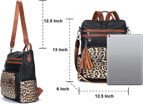 Vista 60 de OPAGE - Mochila de cuero para mujer, con borla de moda, bolso de hombro, mochila grande, bolsa de viaje, gris, L