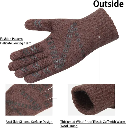 Vista 21 de FZ FANTASTIC ZONE Guantes de invierno para hombre, cálidos, térmicos, suaves, de lana, para pantalla táctil, para mujer