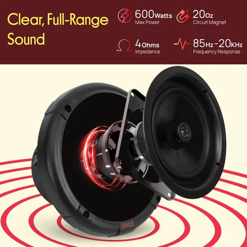 Vista 3 de Pyle PLMRKT8 - Kit de altavoces marinos duales de 6.5 pulgadas, resistente al agua con receptor de control remoto Bluetooth amplificado