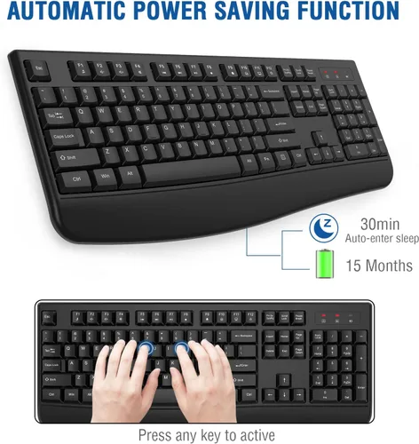 Vista 4 de EDJO Teclado inalámbrico, 2.4G ergonómico de tamaño completo, teclado inalámbrico de computadora con reposamuñecas para Windows, Mac