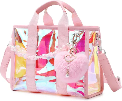 Vista 10 de Mini bolsa de mano, bolsa de playa iridiscente, bolsa transparente para eventos de estadio, conciertos, bolso resistente al agua con correa cruzada
