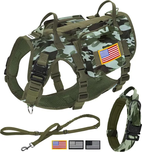 Vista 11 de Forestpaw Arnés táctico para perros grandes, collar táctico para perro con correa elástica, arnés militar para perro sin tirones para entrenamiento