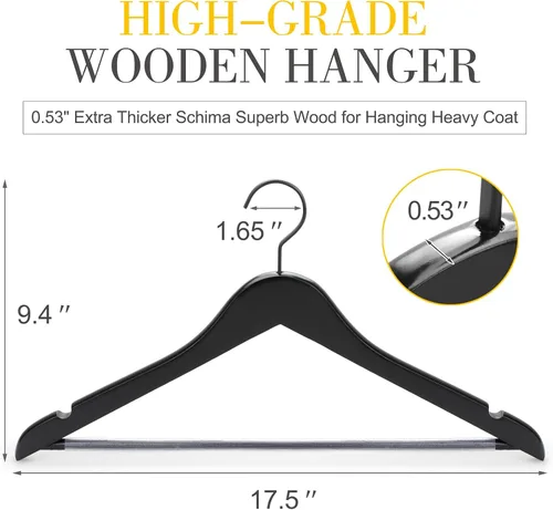 Vista 2 de TOPIA HANGER - Juego de perchas de madera premium, perchas de madera de lujo boutique con gancho extra grueso y barra antideslizante