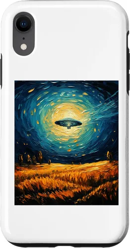 Vista 8 de iPhone 14 Funny paint Alien UFO Lover Starry Night Alien UFO Van Gogh Case