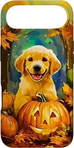 Vista 27 de Cute Golden Retriever Fall Pumpkin Autumn Leaves Halloween Case for iPhone 16