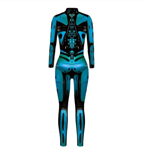 Vista 2 de Enterizo de Halloween para mujer, overol de cosplay esqueleto calavera 3D
