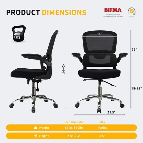 Vista 3 de Logicfox Silla de oficina ergonómica con soporte lumbar 2D adaptable y brazos abatibles, silla de escritorio de malla transpirable para aliviar