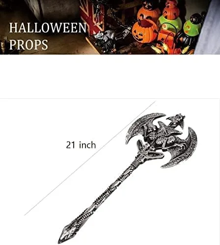 Vista 3 de Disfraz de hacha de Halloween para decoración de fiestas divertido accesorio de terror plata