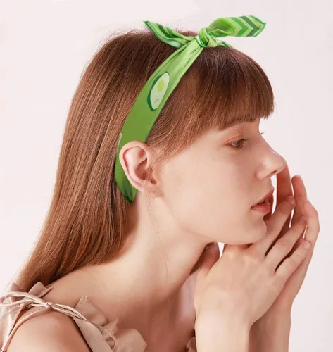 Vista 4 de Gerinly - Linda bandana para mujer con estampado de frutas, cuadrado, pañuelo, bufanda, diadema, accesorio veraniego