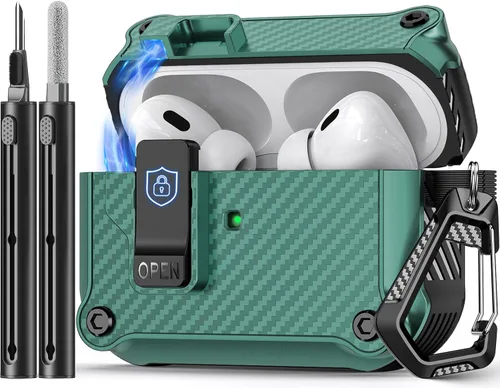 Vista 17 de Pohgelan Compatible con AirPods Pro 2ª/1ª generación, estuche con cierre magnético automático y kit de limpieza, compatible con funda Magsafe - Negro