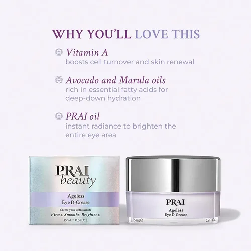 Vista 4 de PRAI Beauty Ageless Eye D-Crease, Crema de ojos antienvejecimiento para ojos de aspecto instantáneo sin edad, crema para debajo de los ojos